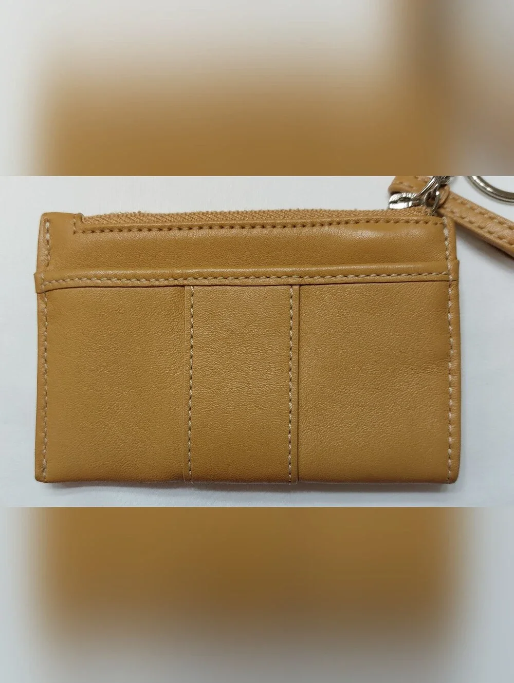 COACH- Tan Leather Key Card Holder with Key Ring